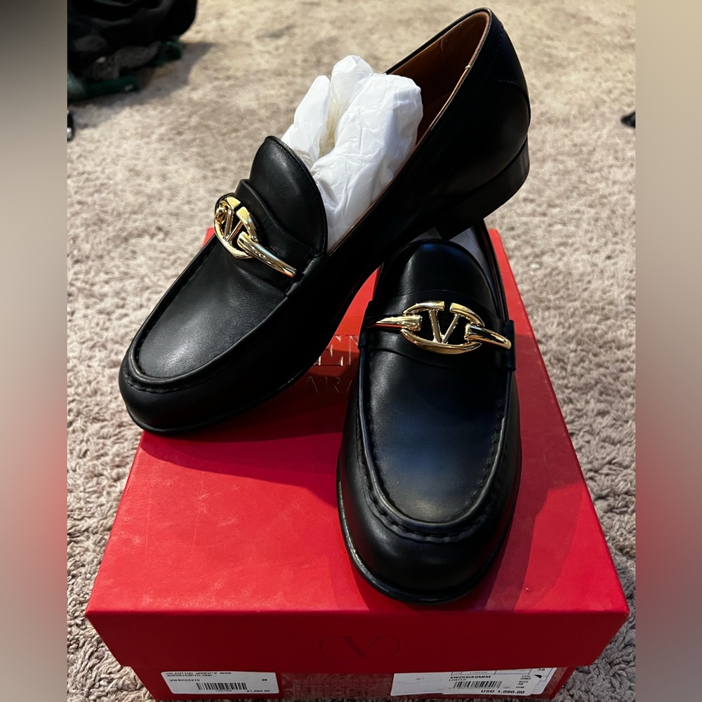 Brand New - Valentino Black Loafers with Gold Accent